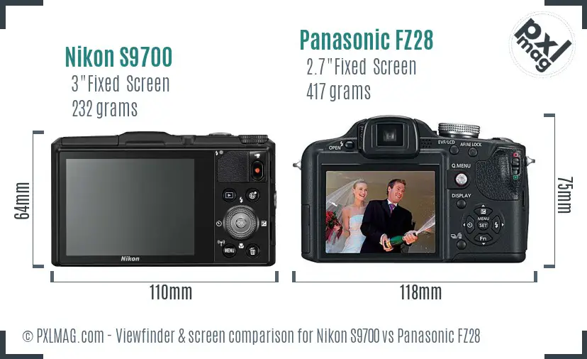 Nikon S9700 vs Panasonic FZ28 Screen and Viewfinder comparison