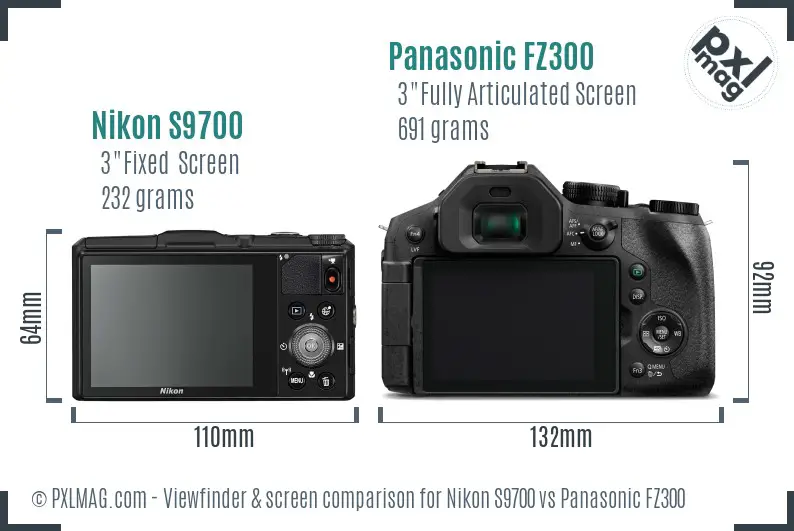 Nikon S9700 vs Panasonic FZ300 Screen and Viewfinder comparison
