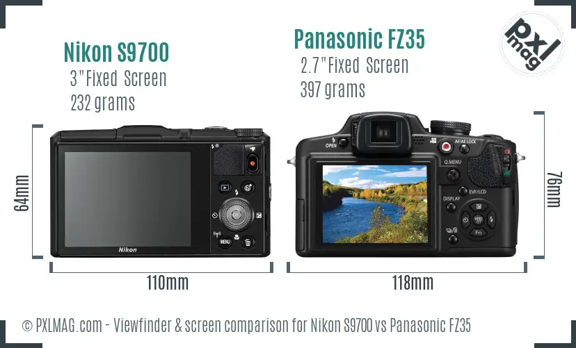 Nikon S9700 vs Panasonic FZ35 Screen and Viewfinder comparison