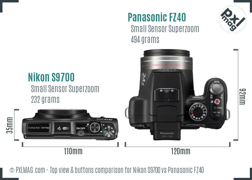 Nikon S9700 vs Panasonic FZ40 top view buttons comparison