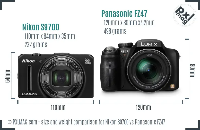 Nikon S9700 vs Panasonic FZ47 size comparison Nikon S9700 vs Panasonic FZ47 size comparison