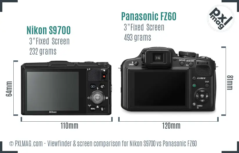 Nikon S9700 vs Panasonic FZ60 Screen and Viewfinder comparison