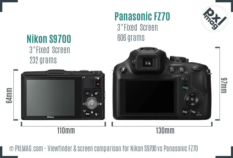 Nikon S9700 vs Panasonic FZ70 Screen and Viewfinder comparison