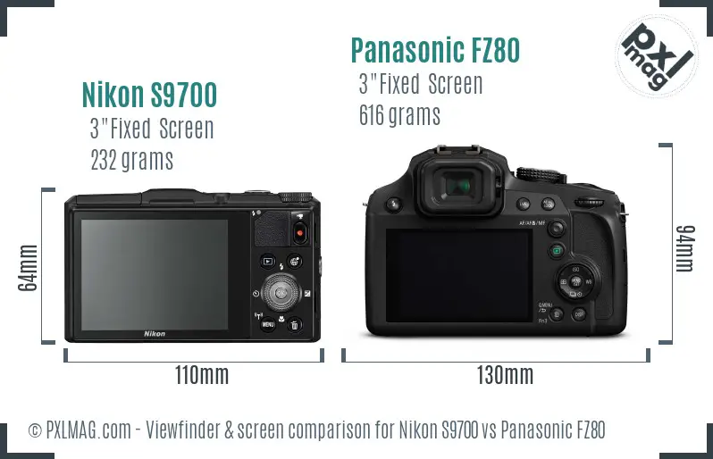 Nikon S9700 vs Panasonic FZ80 Screen and Viewfinder comparison