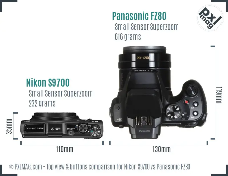 Nikon S9700 vs Panasonic FZ80 top view buttons comparison
