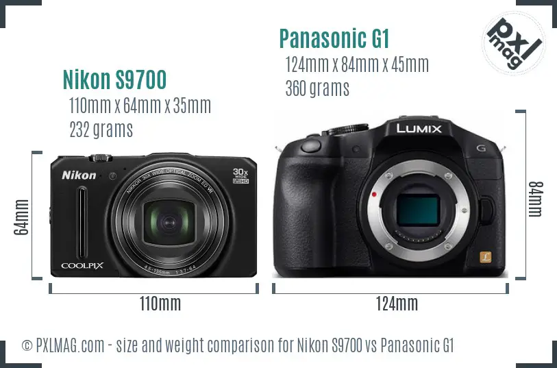 Nikon S9700 vs Panasonic G1 size comparison