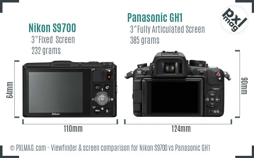Nikon S9700 vs Panasonic GH1 Screen and Viewfinder comparison