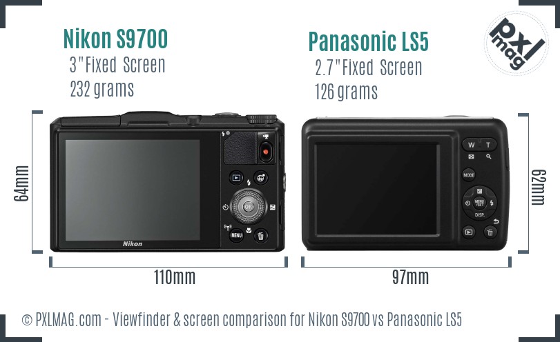 Nikon S9700 vs Panasonic LS5 Screen and Viewfinder comparison