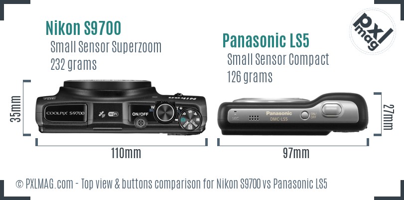 Nikon S9700 vs Panasonic LS5 top view buttons comparison