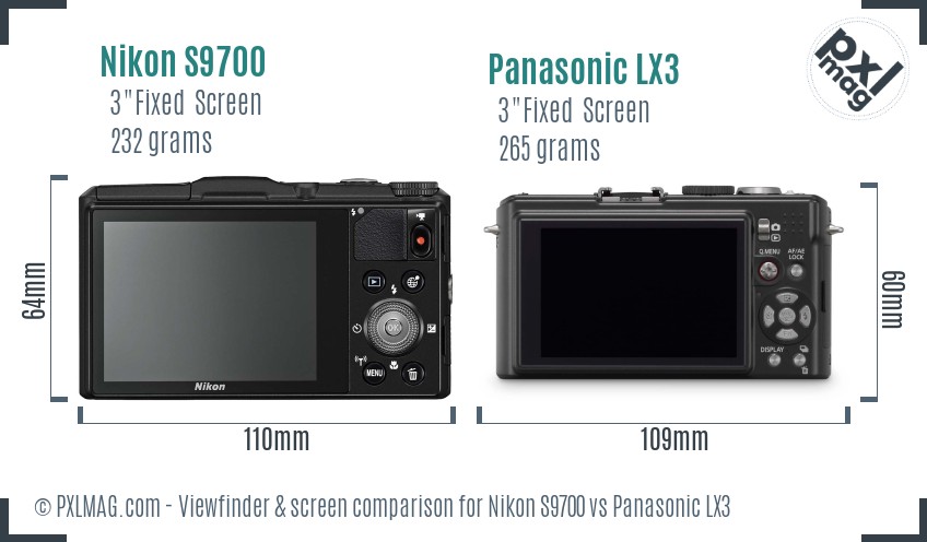 Nikon S9700 vs Panasonic LX3 Screen and Viewfinder comparison