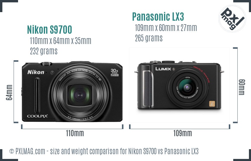 Nikon S9700 vs Panasonic LX3 size comparison