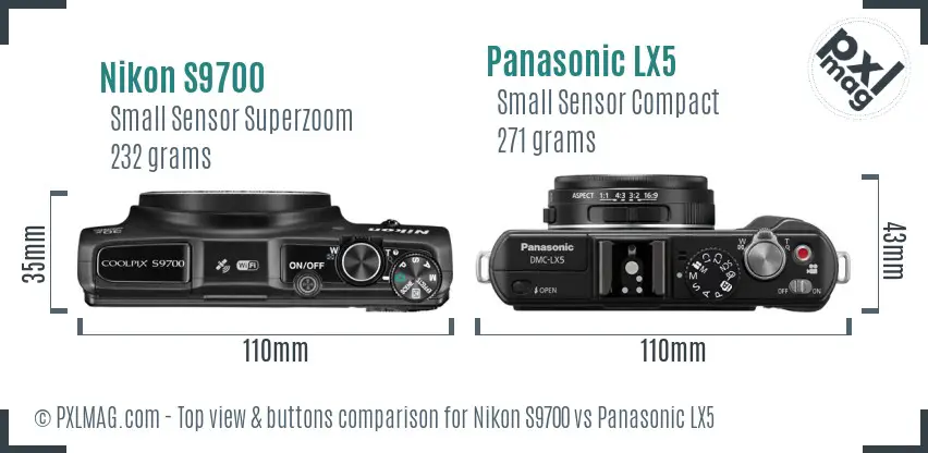 Nikon S9700 vs Panasonic LX5 top view buttons comparison Nikon S9700 vs Panasonic LX5 top view buttons comparison