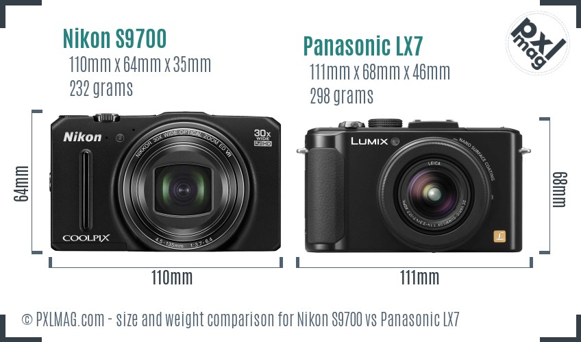 Nikon S9700 vs Panasonic LX7 size comparison
