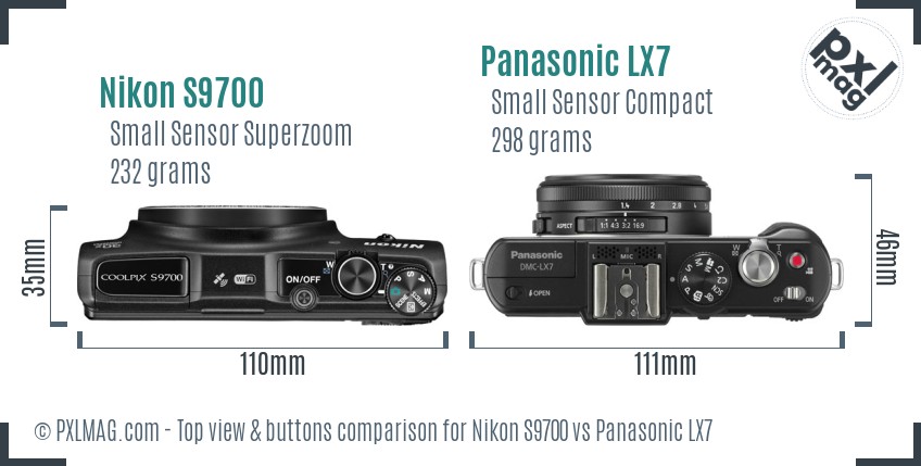 Nikon S9700 vs Panasonic LX7 top view buttons comparison