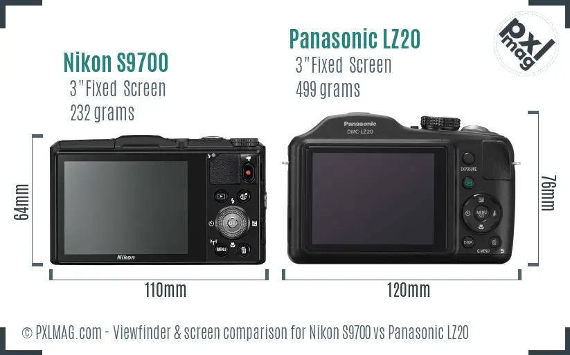 Nikon S9700 vs Panasonic LZ20 Screen and Viewfinder comparison
