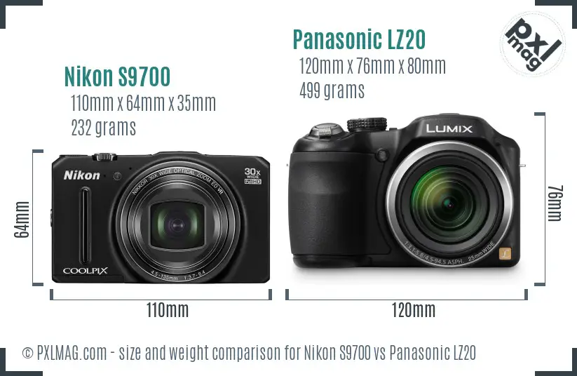 Nikon S9700 vs Panasonic LZ20 size comparison Nikon S9700 vs Panasonic LZ20 size comparison