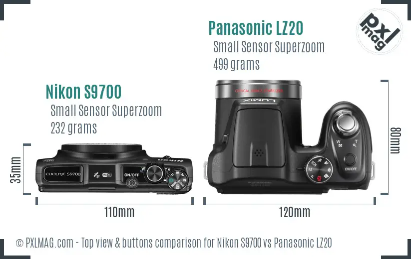Nikon S9700 vs Panasonic LZ20 top view buttons comparison