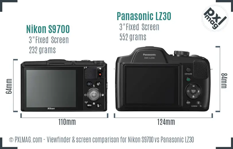 Nikon S9700 vs Panasonic LZ30 Screen and Viewfinder comparison