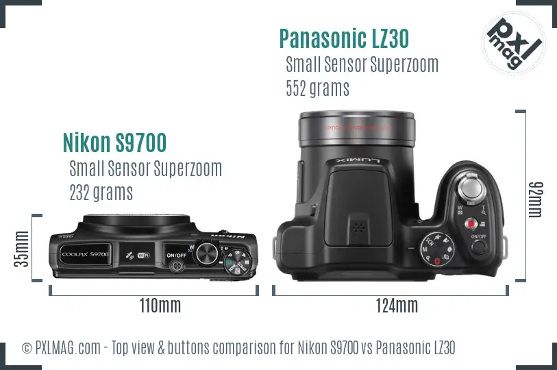 Nikon S9700 vs Panasonic LZ30 top view buttons comparison