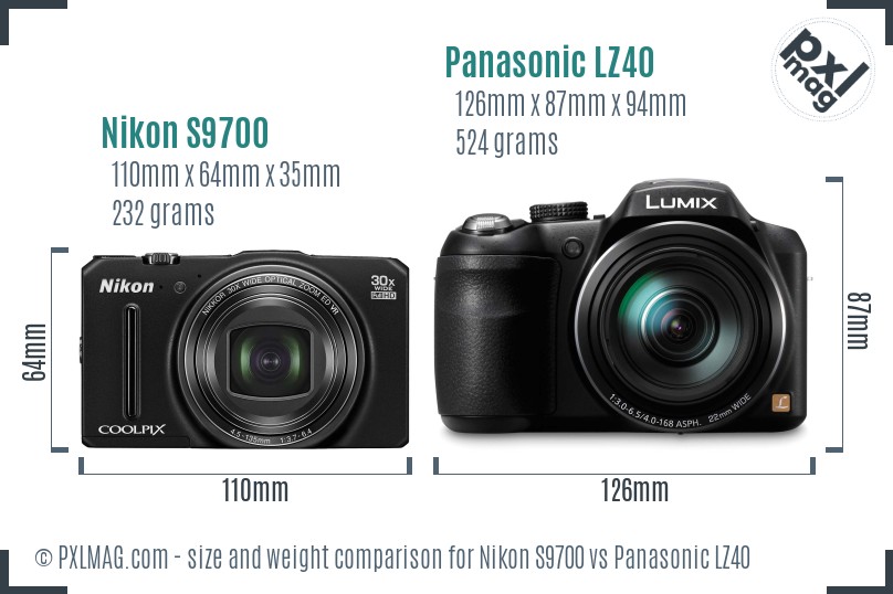 Nikon S9700 vs Panasonic LZ40 size comparison