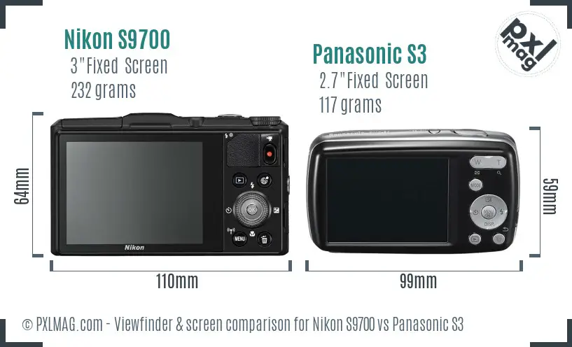 Nikon S9700 vs Panasonic S3 Screen and Viewfinder comparison Nikon S9700 vs Panasonic S3 Screen and Viewfinder comparison