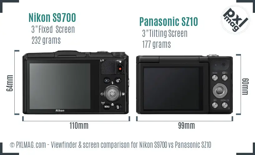 Nikon S9700 vs Panasonic SZ10 Screen and Viewfinder comparison