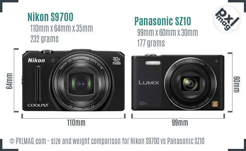 Nikon S9700 vs Panasonic SZ10 size comparison