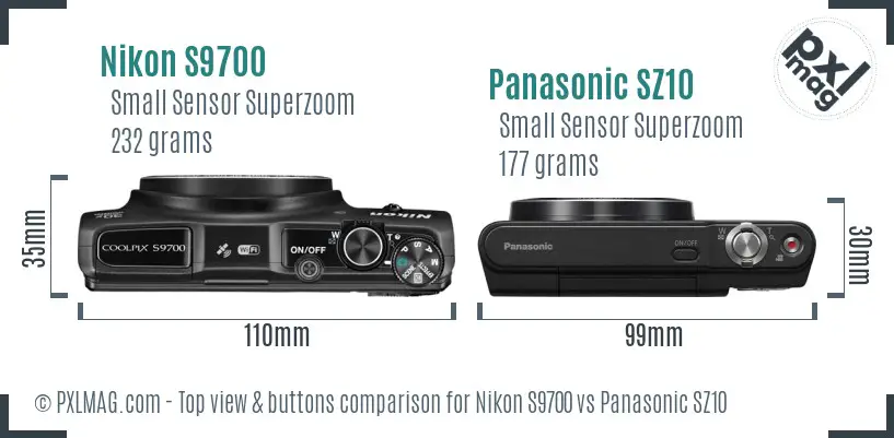 Nikon S9700 vs Panasonic SZ10 top view buttons comparison