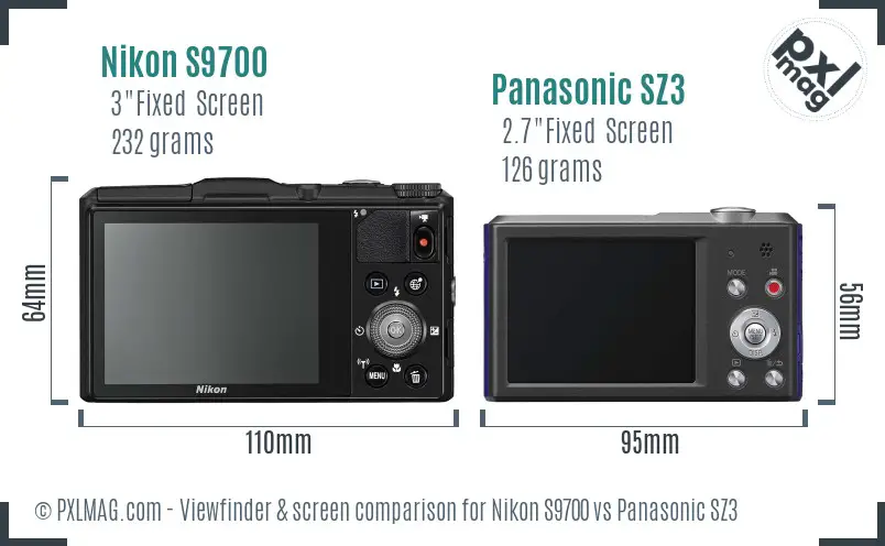 Nikon S9700 vs Panasonic SZ3 Screen and Viewfinder comparison