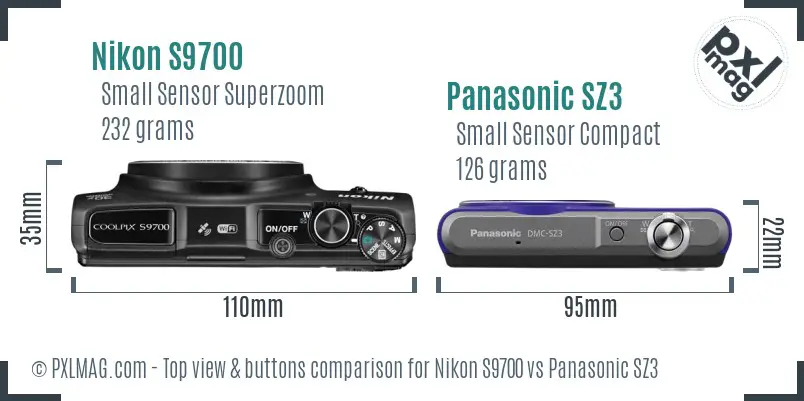 Nikon S9700 vs Panasonic SZ3 top view buttons comparison