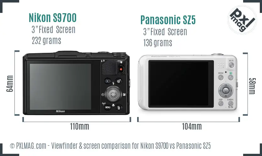 Nikon S9700 vs Panasonic SZ5 Screen and Viewfinder comparison