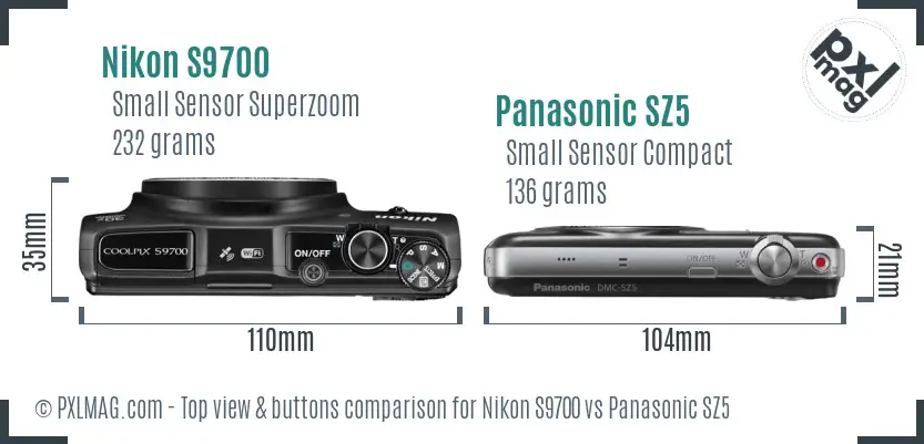 Nikon S9700 vs Panasonic SZ5 top view buttons comparison