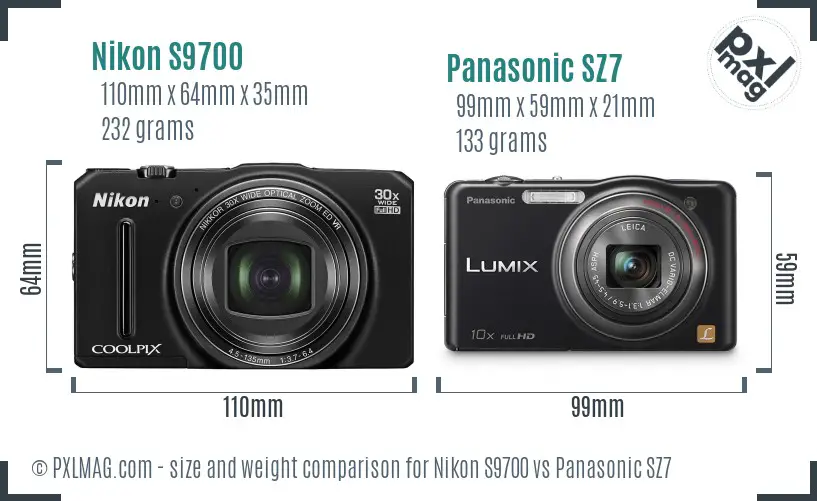Nikon S9700 vs Panasonic SZ7 size comparison