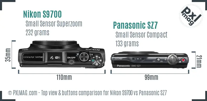 Nikon S9700 vs Panasonic SZ7 top view buttons comparison
