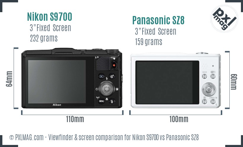 Nikon S9700 vs Panasonic SZ8 Screen and Viewfinder comparison