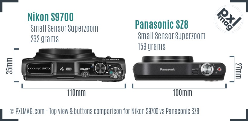 Nikon S9700 vs Panasonic SZ8 top view buttons comparison