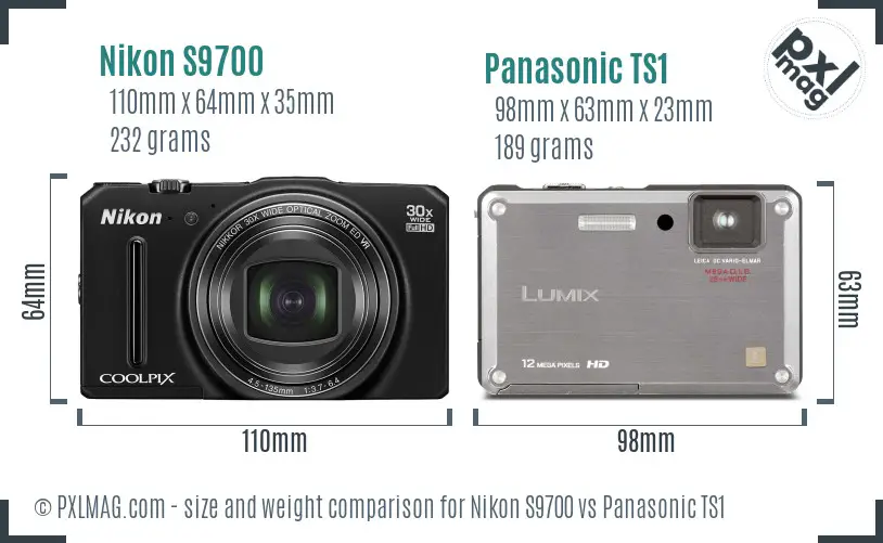 Nikon S9700 vs Panasonic TS1 size comparison