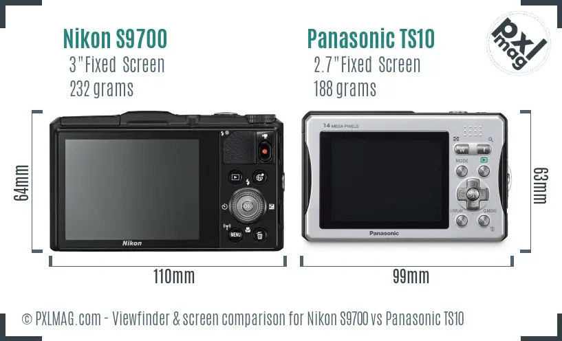 Nikon S9700 vs Panasonic TS10 Screen and Viewfinder comparison