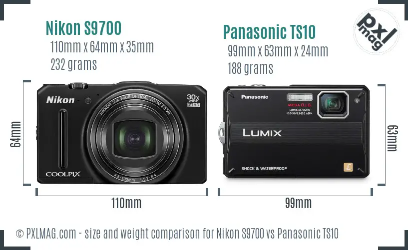 Nikon S9700 vs Panasonic TS10 size comparison