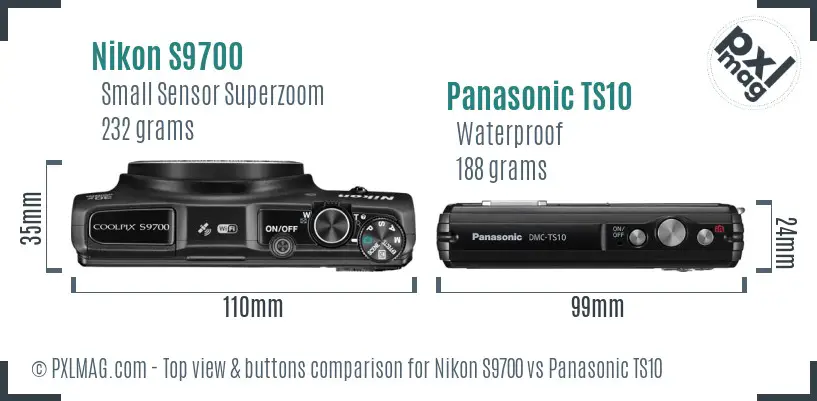 Nikon S9700 vs Panasonic TS10 top view buttons comparison