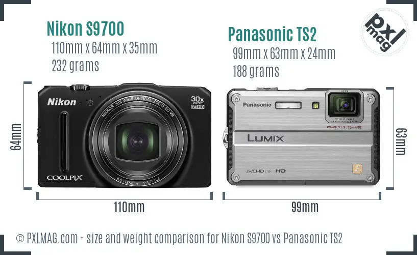 Nikon S9700 vs Panasonic TS2 size comparison