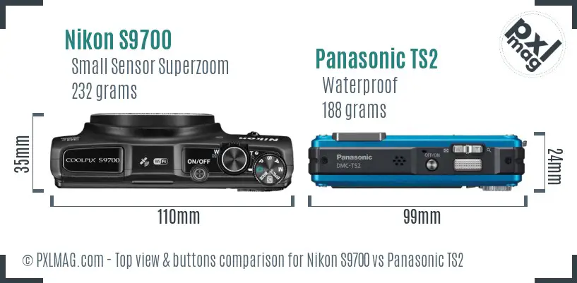 Nikon S9700 vs Panasonic TS2 top view buttons comparison
