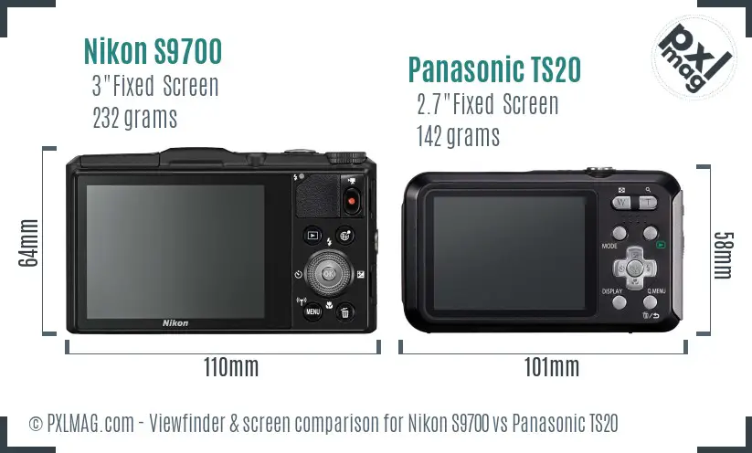 Nikon S9700 vs Panasonic TS20 Screen and Viewfinder comparison