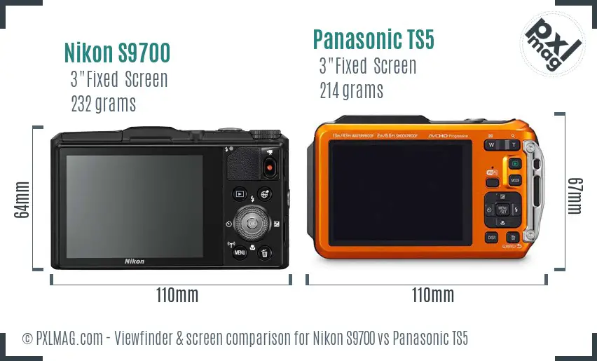 Nikon S9700 vs Panasonic TS5 Screen and Viewfinder comparison