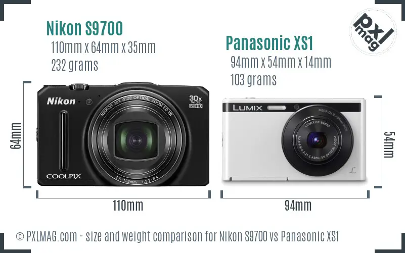 Nikon S9700 vs Panasonic XS1 size comparison