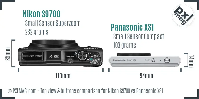 Nikon S9700 vs Panasonic XS1 top view buttons comparison