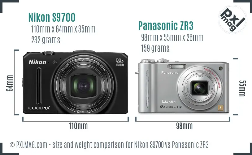 Nikon S9700 vs Panasonic ZR3 size comparison Nikon S9700 vs Panasonic ZR3 size comparison