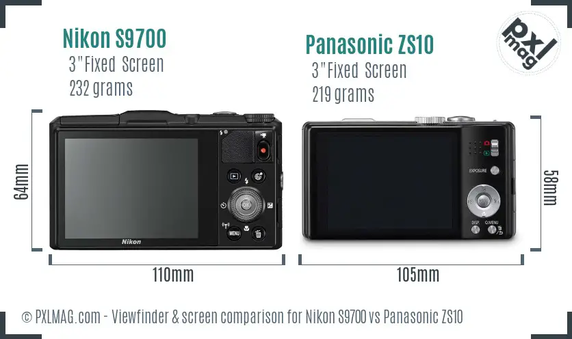 Nikon S9700 vs Panasonic ZS10 Screen and Viewfinder comparison