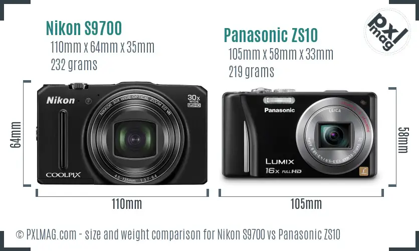 Nikon S9700 vs Panasonic ZS10 size comparison