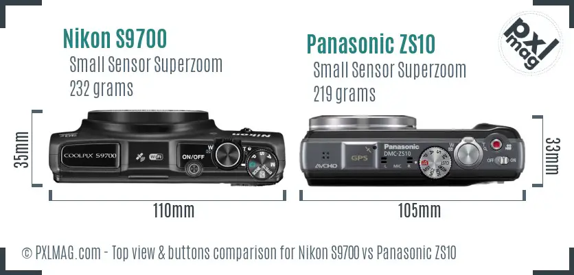 Nikon S9700 vs Panasonic ZS10 top view buttons comparison